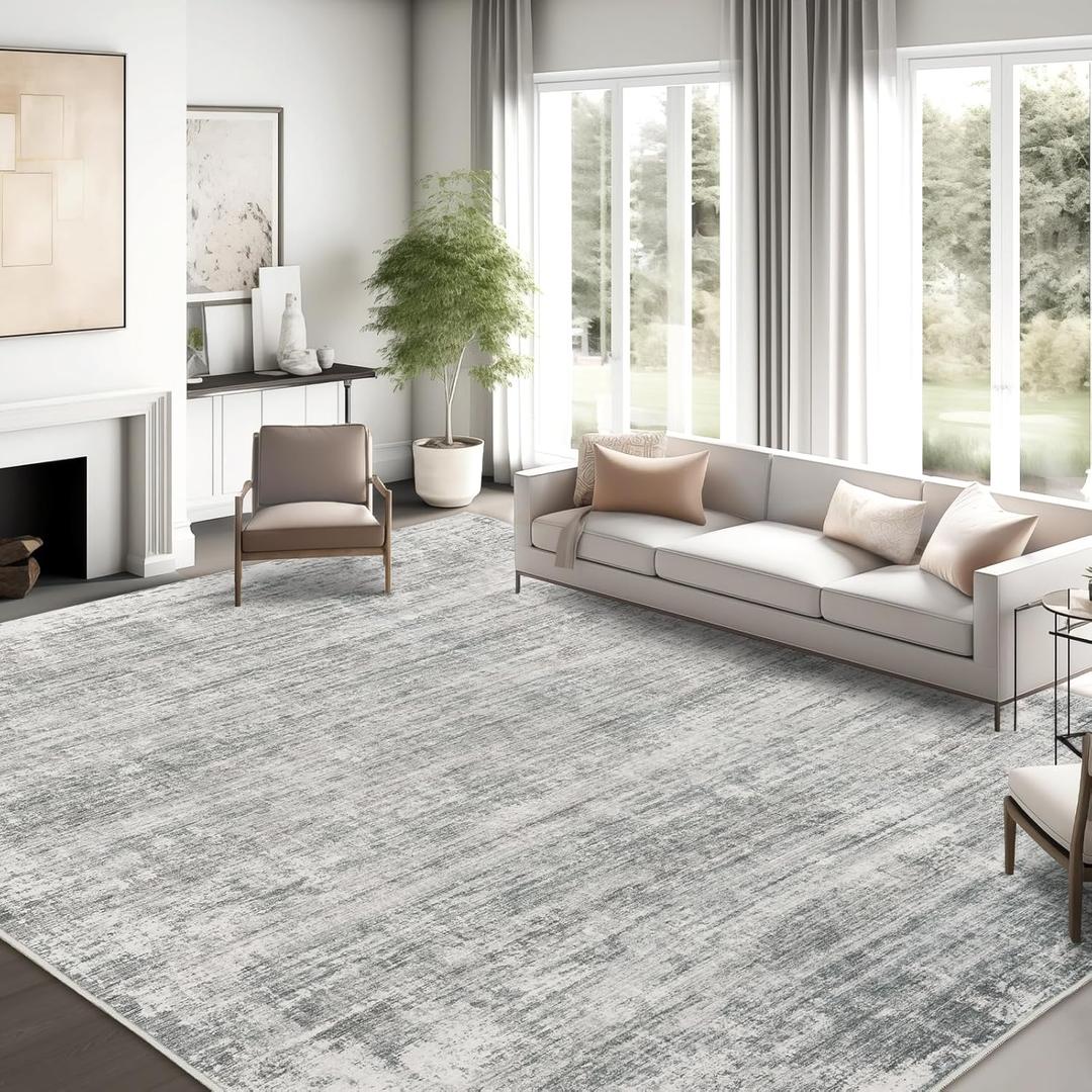 zesthome 8x10 Area Rugs for Living Room, Non-Slip Backing Washable Rug, Modern Abstract Area Rug, Stain Resistant Rugs for Bedroom, Ultra-Thin Large Area Rugs, Area Rug 8x10 (Grey)