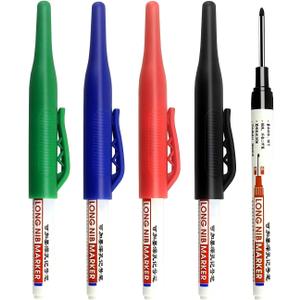 2 x 8Pcs Long Head Deep Hole Markers Pens 33mm Long Nib Marker Waterproof Permanent Ink Multi Purpose Quick-Dry Construction Markers Deep Drill Long-nose Marker for Woodworking Decoration