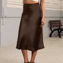 Bluetime Womens Satin Skirt Elastic High Waisted Silk Midi Skirts Dressy Casual A line Long Skirt (XL)