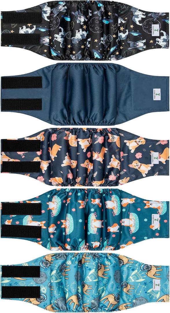 5 Pack Dog Diapers Male,Reusable Leakproof Pet Soft Dog Belly Band Wraps,High Absorbency Male Dog Diaper,Wider Washable Belly Band for Doggy Incontinence and Puppy Training, Size M