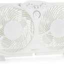 Amazon Basics Window Fan for Home Bedroom, Twin Heads, Cooling Airflow, Exhaust, Expandable Side Panel, Manual Control, 3 Speeds, 63W, 9 inch, White