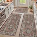 DEXI Kitchen Floor Mats 3 Pieces Non Slip, Washable Runner Rugs Absorbent,Thin Standing Carpet Soft Comfort for Sink Hallway Entryway Laundry Room Boho Decor, Rust