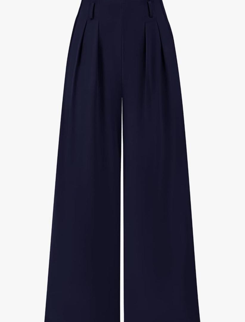 BTFBM Women's Elegant Flowy Dress Pants Front Pleated High Waisted Casual Wide Leg Loose Palazzo Trousers with Pockets Large