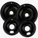 4-Pack Chrome Electric Stove Drip Pans Replacement, Includes Black 26 & 28 Burner Drip Pans, Compatible with Most Plug-in Electric Ranges