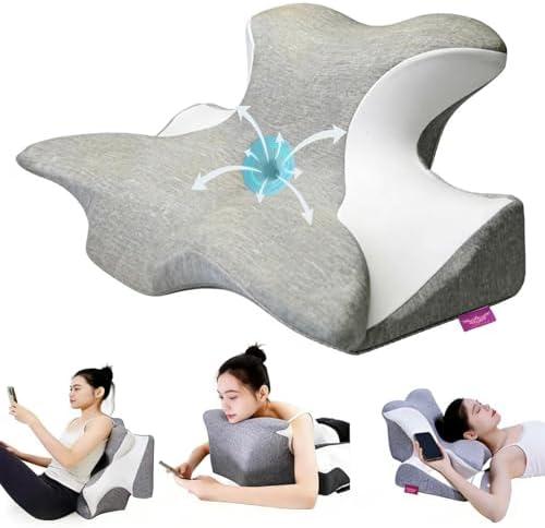 ReadingPillowforBed,Cervical Neck Pillow for Pain Relief，Contour Orthopedic Bed Pillow,Ergonomic Pillow Side Sleeper Pillow,Lying,LeaningandProne,Cooling Pillow,Relieveneck/ShoulderPain-Grey