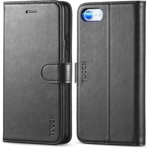 TUCCH Case Wallet for iPhone SE 2022/ iPhone 7/8/iPhone SE 2020, PU Leather 3 Card Slots Stand Magnetic Flip Folio Cover TPU Shockproof Inner Shell, Black