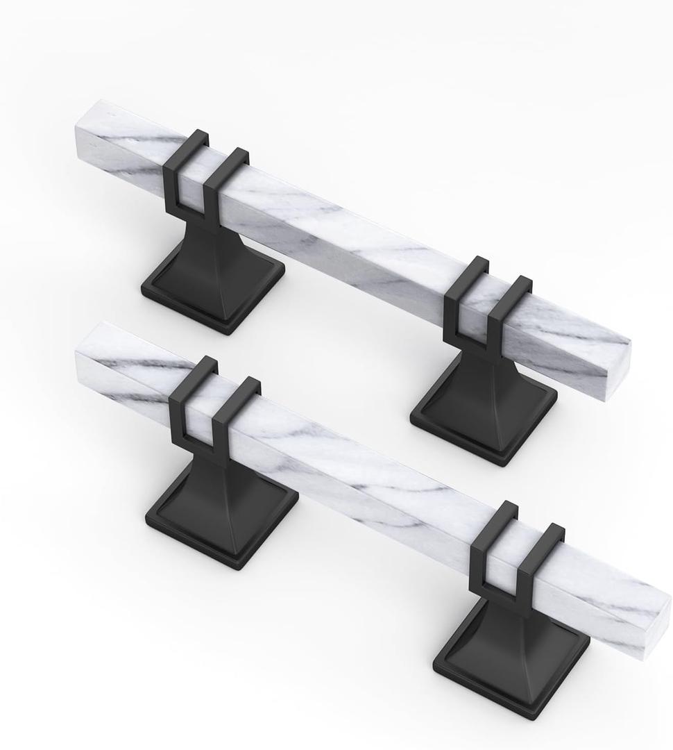 homdiy 10 Pack 3 Inch Marble Cabinet Pulls, White Marble Grain Kitchen Cabinet Handles Black and White Dresser Drawer Pulls