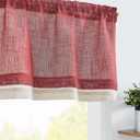 jinchan Linen Valance for Farmhouse Living Room Windows Christmas 16 Inch Slubbed Crossed Double Layer Window Valance Light Filtering Rustic Country Overlay Rod Pocket 1 Panel Burgundy