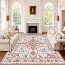 Arenarug 8x10 Washable Area Rug for Living Room, Light Pink Rusty Red