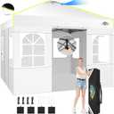 10x10 Pop Up Canopy - One Push Setup Tent, Glow Strips, 1 Sidewalls | Waterproof UPF50+ Shelter with Air Vent, 3 Heights, Carry Bag, Sandbags, Stakes and Ropes for Beach, Patio and Events [Only 1 Sidewalls]