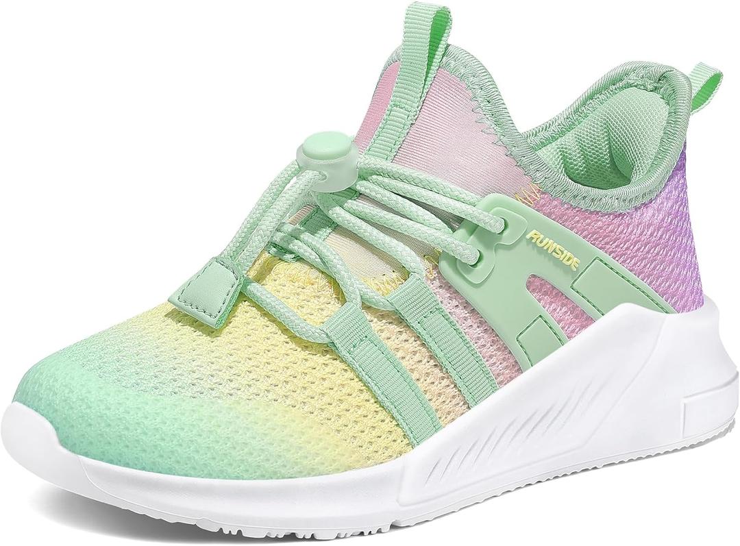RUNSIDE Girls Tennis Shoes Lightweight Sports Kids Sneakers Lace-up for Running/Walking, Toddler/Little Kid/Big Kid (Gradient Yellow)