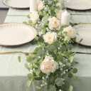 Anna's Whimsy 5.91FT Artificial Eucalyptus Greenery with Flowers, Fake Rose Gypsophila for Wedding Spring Home Party Decor (Champagne)