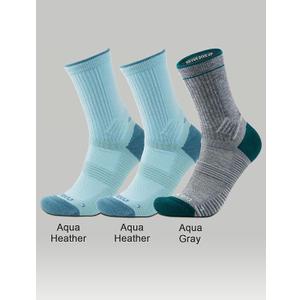 Juclise Merino Wool Midweight Hiking Socks Moisture Wicking Anti-Blister Breathable Cushioned Compression Women's, M, Aqua Heather*2 + Aqua Gray*1