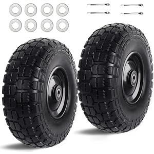 12'' Flat Free Tires Rubber Replacement Solid Tire and Wheel Assemblies for Hand Trucks Garden Cart Wheelbarrow - 3.5Wide Polyurethane Tires 2.1 Hub with 5/8 Inch Axle Borehole (410/350-6), 1 Pack