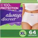 Always Discreet Adult Incontinence Underwear for Women and Postpartum Underwear, XL, Up to 100% Bladder Leak Protection, 64 Count (Packaging May Vary) (X-Large)