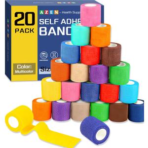 AZEN 20 Pack Self Adhesive Bandage Wrap, Elastic Cohesive Bandage Wrap, Color Athletic Tape, Vet Wrap, Ankle Tape
