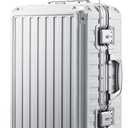 Carry On Luggage with Spinner Wheels, 8010S Aluminum Frame Zipperless Polycarbonate Hard Shell Suitcase (ZX-Core, Silver, 20 Inch)