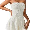 OYOANGLE Women's Textured Strapless RomperHigh Waist Sleeveless Solid Tube Short Jumpsuit Beige Petite-M