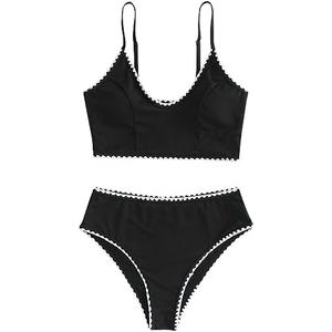 ZAFUL Women Tankini Set, Ribbed High Cut Surplice Swimsuit Bathing Suit with Spaghetti Straps M, 8-black-whip Stitch
