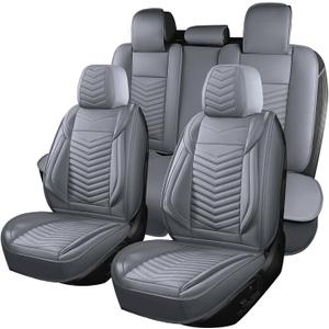 Nappa Leather Car Seat Covers Full Set, Gray Car seat Protector 5 Seats, Waterproof Car Seat Cushion, Universal Automotive Seat Covers Fit for SUV Truck Pick-up Sedan, Front and Rear
