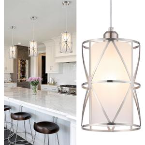 Pendant Lights Kitchen Island with Frosted Glass, Brushed Nickel Hanging Kitchen Lights, Cylindrical Modern Pendant Light, Kitchen Pendant Lighting Over Island, Foyer, Dining Room, Entryway (7''x 10'',1Light (Large))