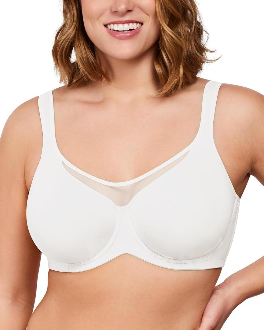 HSIA Minimizer Bras for Women Plus Size, Full Coverage Coolcomfort T Shirt Unlined Bra with Underwire for Heavy Breast, White 34DDD 01
