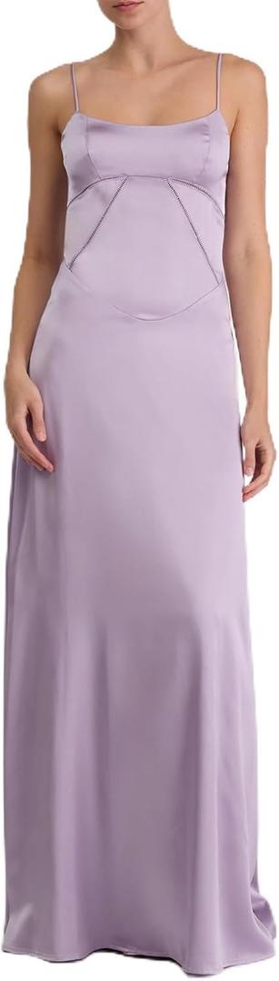 Lulus Noelle Tieback Maxi Dress Sleek Satin A-Line Scoop Neckline Lace-Up Back Adjustable Straps Elegant Gown, M