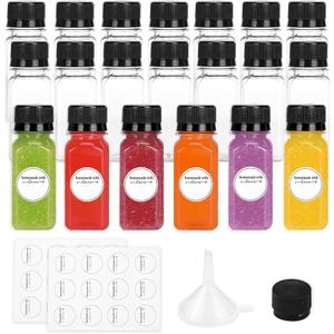 16 Pack 2 oz Shot Bottles with Caps, Mini Reusable Plastic Ginger Shots Bottle Leakproof Juice Shot Bottles with Lids for Juice, Oil and Liquid Samples, Small Containers for DIY, Travel
