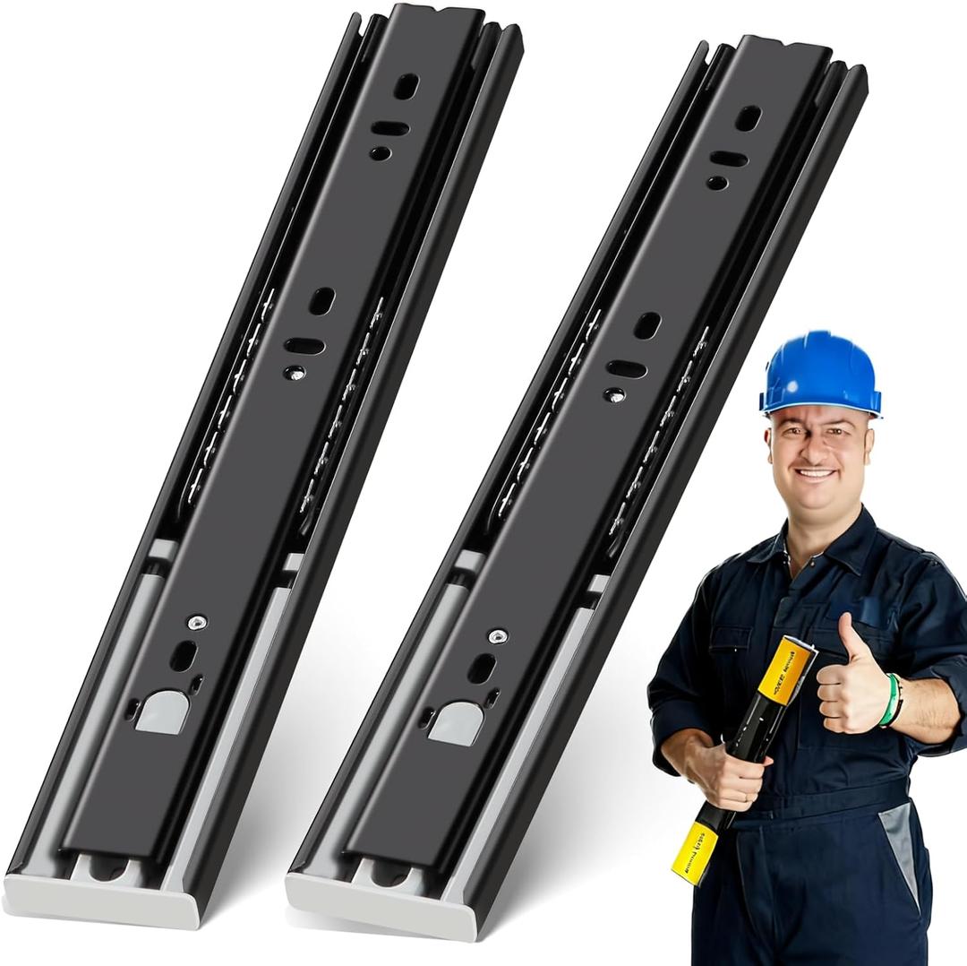 YENUO Push to Open Drawer Slides Full Extension Rail 12 14 16 18 20 22 24 inch handleless Side Mount Dresser Cabinet Bracket Replacement Ball Bearing Tracks kit Guide Runner 100lb 1Pair