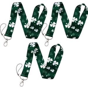 DMLSKY Clover Lanyards for ID Badges Green Plaid Neck Lanyards for Parade Event with Clip for Keys, 1 Inch Wide, 3 Pack