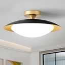 Dimmable Mid Century Modern Ceiling Light,5CCT LED Black and Gold Semi Flush Mount Ceiling Lighting, for Kitchen Bedroom Hallway Bathroom 2700K-6000K 15.75 in