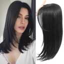 Hair Topper, 360 3D Straight Hair Toppers for Women with Thinning Hair, 65.5large 20 Inch Long Clip-in lace Topper Synthetic Wig with Natural Side Bangs (Black)