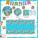 Jingmore 121 Pcs Goodbye School Hello Pool Party Tableware Set End of School Year Party Decorations Includes Plates Napkins Forks Knives Disposable Tablecloth for 24 Guests Pool Disposable Favors