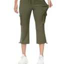 TBMPOY Womens Capri Lightweight Cargo Hiking Quick Dry Pants Stretch Pockets Cropped Casual Summer Travel Outdoor (Green, XL)