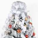 LEEQE Silver Glitter Christmas Tree Topper Bow 11 Inch with 6 Ribbon Tails 3 Yards Long Wired Ribbon for Holiday Easy Style Party Decoration