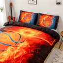 3D Sports Fire Basketball Bedding Set for Teen Boys,Duvet Cover Sets with Pillowcases,Queen Size 87x94,3PCS,1 Duvet Cover+1 Pillow sham