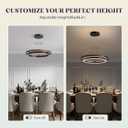 Wood Grain Finish Chandelier,24" Modern LED Chandelier with Remote Control, Farmhouse Dining Room Light Fixture Circular Chandeliers Dimmable Pendant Light for Entry Bedroom Living Room Foyer Kitchen, D 23.6" x H 86.6"