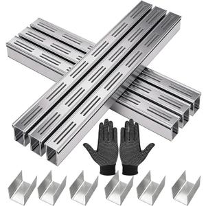 304 Stainless Steel Trench Drain Kit,Narrow Channel Drain with Grate & Coupling, Outdoor Drainage for Pool Deck/Yard/Driveway/Garage (19.6FT-2IN X 1.2IN)