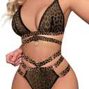Lilosy Sexy Wireless Choker O Ring Linked Strappy Harness Lingerie Set Outfits 3 Piece, Large