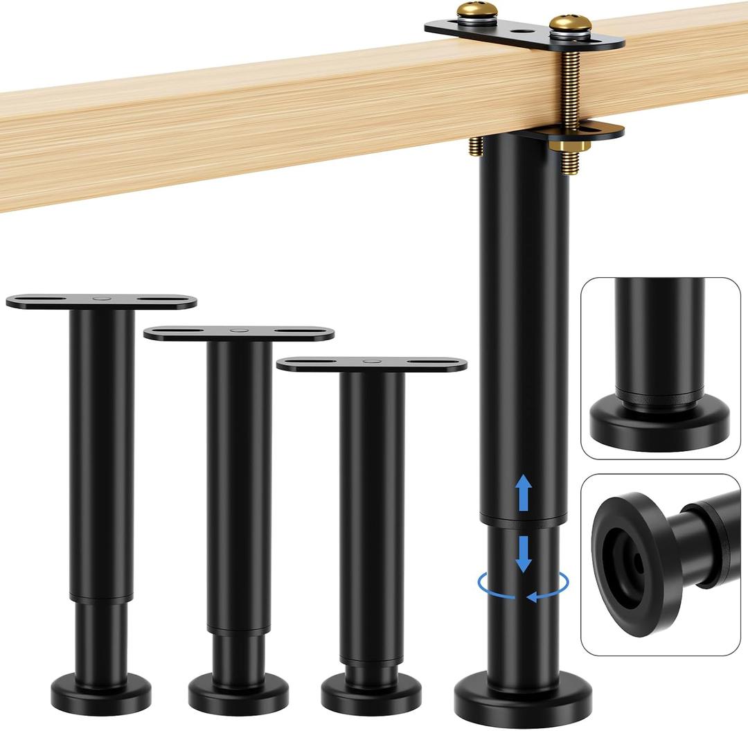 Set of 4 Adjustable Bed Legs Replacement, Adjustable Metal Bed Frame Support Legs 7.08-12.6 inch, Upgrade Under Bed Support Leg with Wider Base, Heavy Duty Center Support Legs