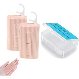 Holy rose Portable Dental Floss Dispenser 2 Box, Portable Floss Picks Case with Adult Floss Sticks 80 Count, Flossers Toothpicks Boxs Perfect for Home, Travel Cleaning Teeth Oral Care Best Tool(Pink)