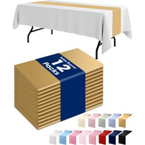 Pureegg Plastic Table Runners Disposable 12 Pack, 14 x 108 Inch Table Runner, Wedding Party, Decorative Table Runner, Rectangle, Light, Pastel Plastic Cover, Leakproof & Sturdy, Gold