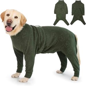 Dog Coats Autumn Winter Jumpsuit for Large Medium Dogs, Warmer Polar Fleece Dog Bodysuit Lightweight Pajamas, Pullover Stretchy Cold Weather Clothes (Dark Green, 2XL)