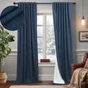 Navy Blue Blackout Curtains for Living Room 84 Inch Length 2 Panel Set Back Tab Pocket Midnight Dark Blue Black Out Linen Window Drape Thermal Insulated Room Darkening Curtain for Bedroom Boys 84 Long