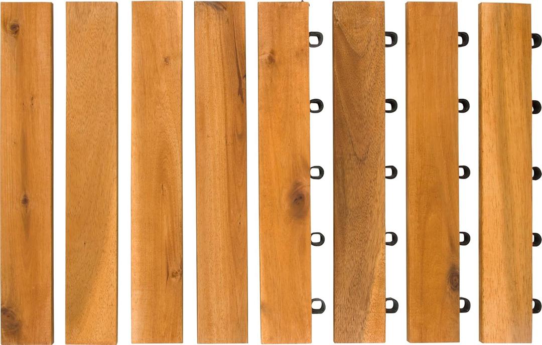 Majestick Goods Edges for Interlocking Deck Tiles  Snap-On Straight Edge Trim for Wooden Decking, Outdoor Flooring & Patio Tiles | 12x12 Acacia Hardwood Border for Balcony, Porch & Garden | 8 Pack