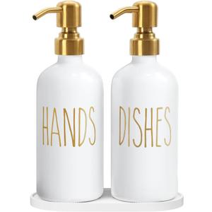 MOMEEMO Soap Dispenser for Kitchen Sink, White Soap Dispenser with Silver Metal Pump, Suitable for Kitchen Decor and Accessories. (White & Gold)