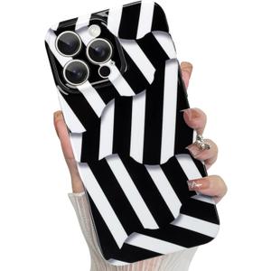 for iPhone 16 Pro Max Case, Cute Irregular Black and White Stripes Pattern Aesthetic Design, Camera Lens Protection Slim Soft TPU Shockproof and Anti-Scratch Protective Cover for Girls Women