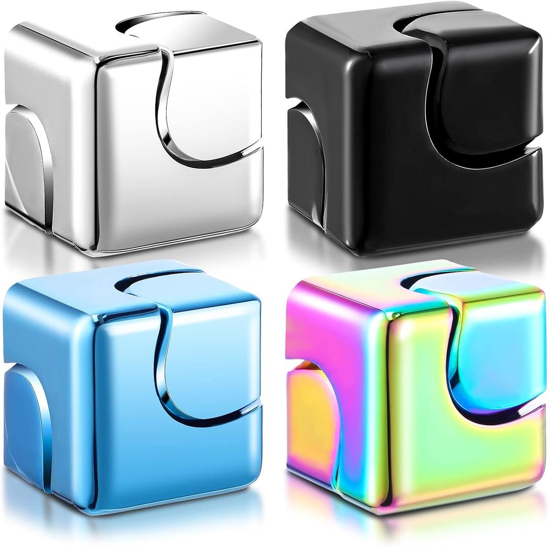 Wettarn 4 Pcs Spinners Fidget Cube Toys for Adults Small Desk Toys Gift Sensory Focus Metal Cube Spinners Desktop Anxiety Stress Relieve Autism ADHD Relaxing Christmas
