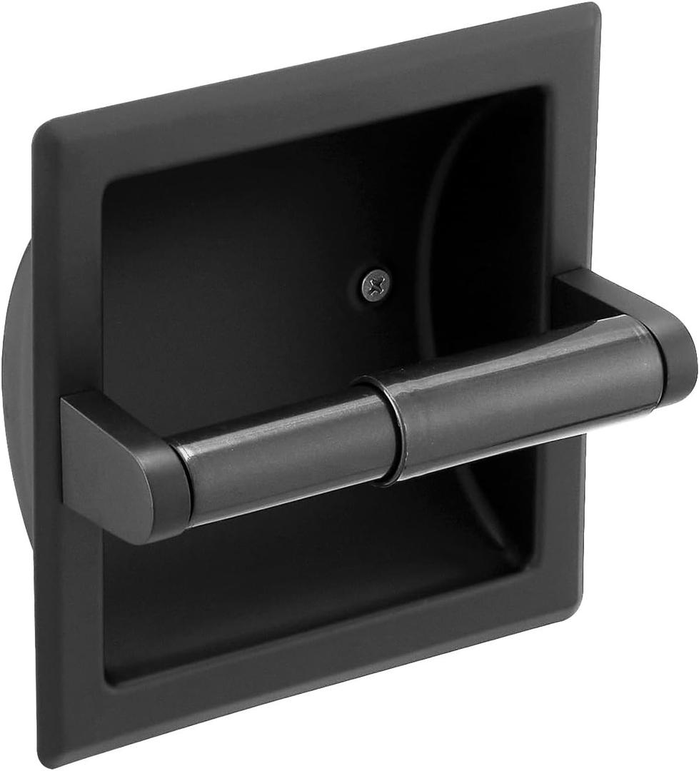 BWE Matte Black Recessed Toilet Paper Holder Toilet Paper Holder Wall Mount Stainless Steel Toilet Paper Roll Holder Bathroom Accessories with Toilet Paper Holder Replacement Rod