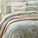 Duvet Cover Set Queen Size Wildflower Butterfly Bedding Super Soft 100% Egyptian Cotton 4 Pieces Modern Botanical Tree Branches Ornamental Drawing Green Blossom Garden 4Pcs Summer Bedding, 2 Pillowcase, 1 Fitted Sheet, 1 Flat Sheet 